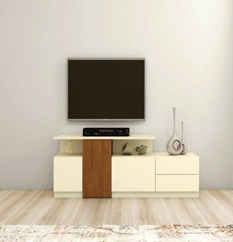 Beige & Wood Modern Floating TV Stand features chic design, ample storage, create dynamic charm to stylish living spaces with its modern look.