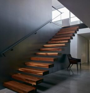 Dark Solid Wood Floating Staircase