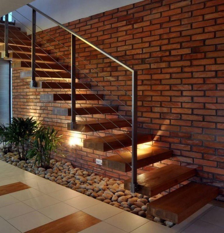 Dark Wood Floating Staircase