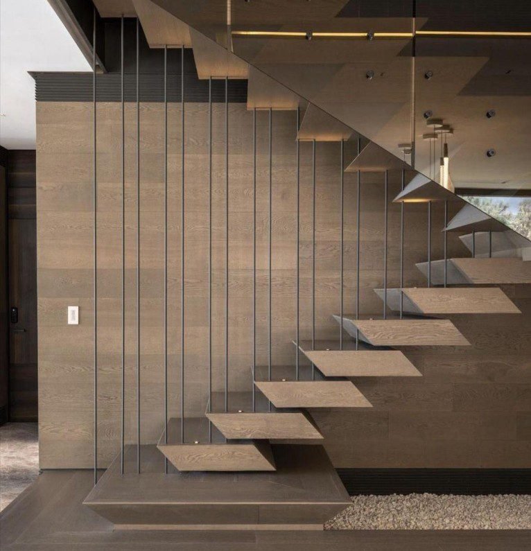 Wooden Metal Rope Floating Staircase