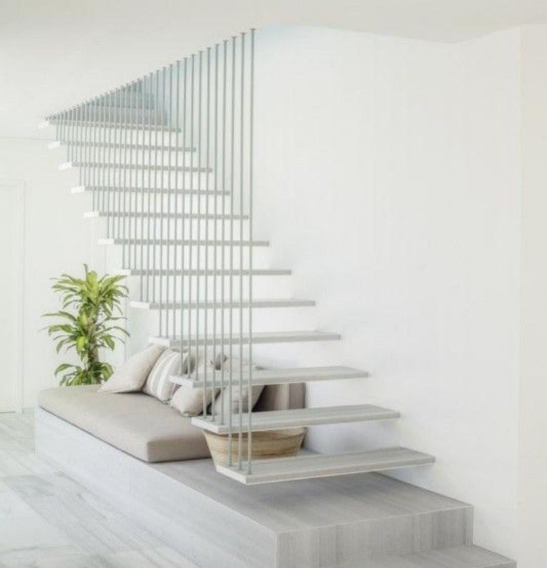 Light Gray Metal Floating Staircase