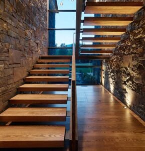 Wood Slab Floating Staircase