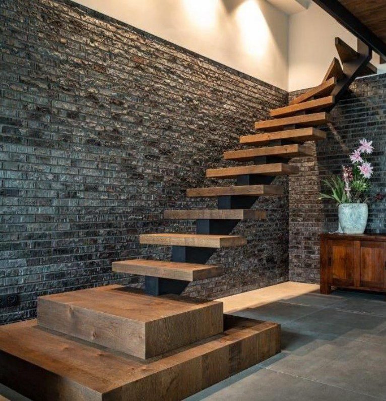 Wood Industrial Floating Staircase