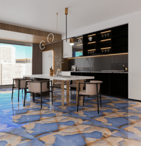 Blue Gold Agate Glazed Porcelain Tile