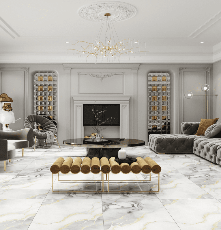 White & Grey Glazed Porcelain Tile