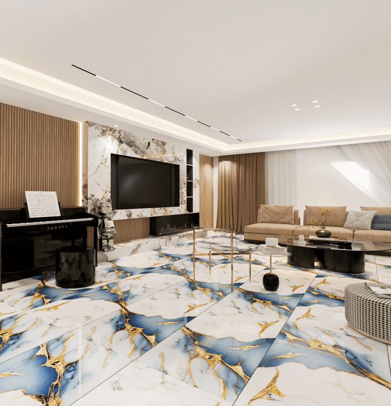 White & Gold Glazed Porcelain Tile