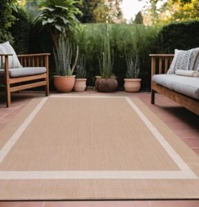 Beige Bordered Indoor Outdoor Carpet