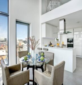 Beige Leather Minimalist Dining Chairs display clean lines, leather finish, create refined ambiance in modern dining spaces with their simple design.