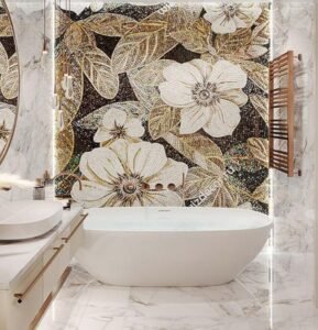 Gold Leaf Floral Mosaic Tiles