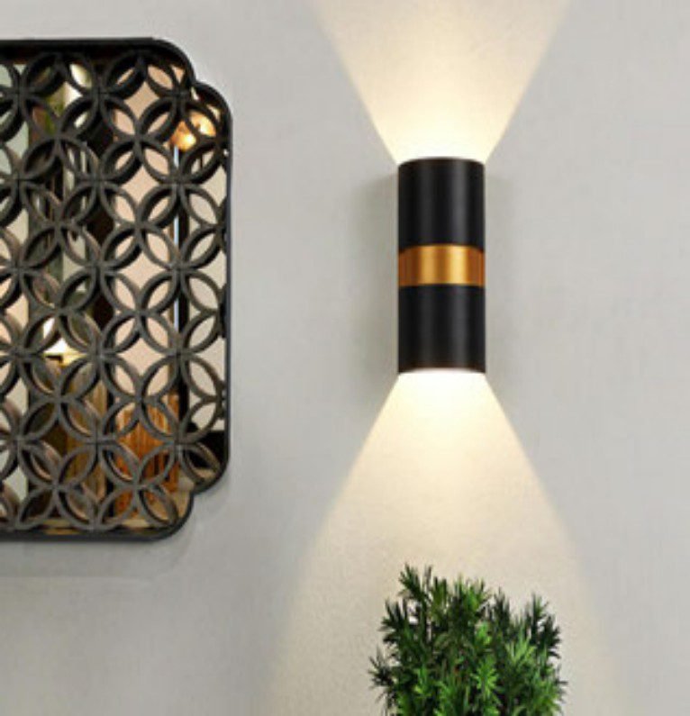 Cylindrical Gold Accent Outdoor Light