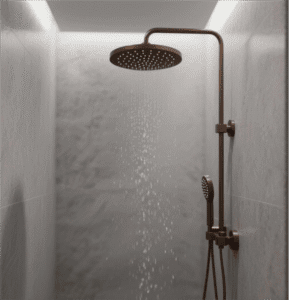 Bronze Retro Rain Shower Head displays classic design, bronze finish, adds nostalgic charm to bathrooms with its retro rainfall experience and timeless details.