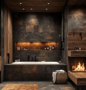 Embedded Stone Bathtub features retro design, stone integration, creates lavish ambiance in retro bathrooms with its timeless style and functional build.