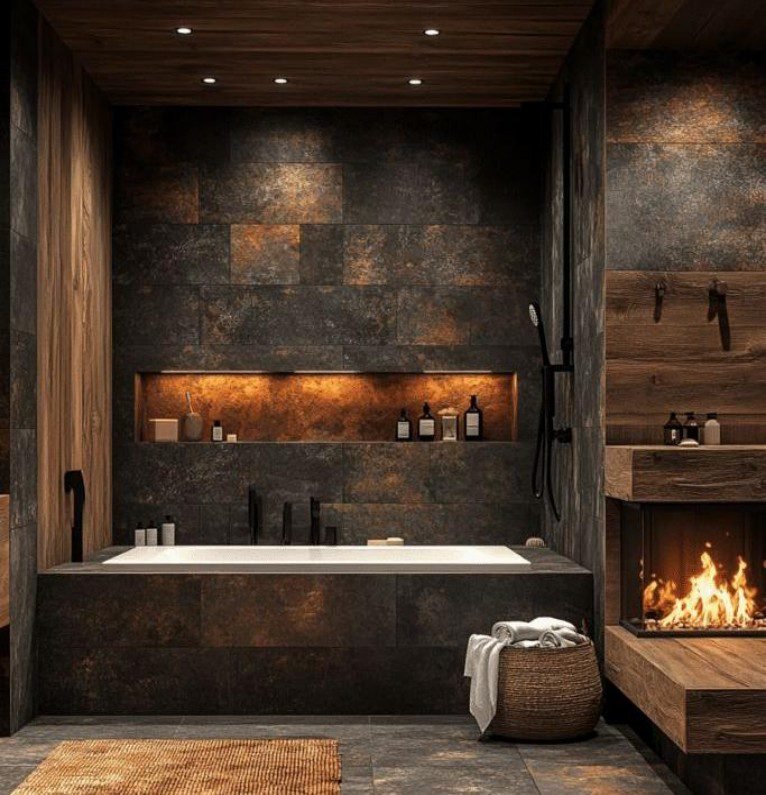 Embedded Stone Bathtub features retro design, stone integration, creates lavish ambiance in retro bathrooms with its timeless style and functional build.