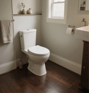 Vintage Elongated Toilet boasts warm design, creates inviting ambiance in cozy bathroom spaces with its retro aesthetic and comfortable layout.
