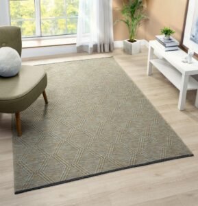 Geometric Diamond Woven Carpet boasts diamond pattern, classic warm, designed for openness, adds airy charm to sunlit living spaces.