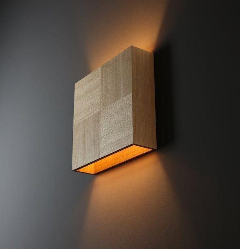 Wooden Square Warm Light Wall Lamp