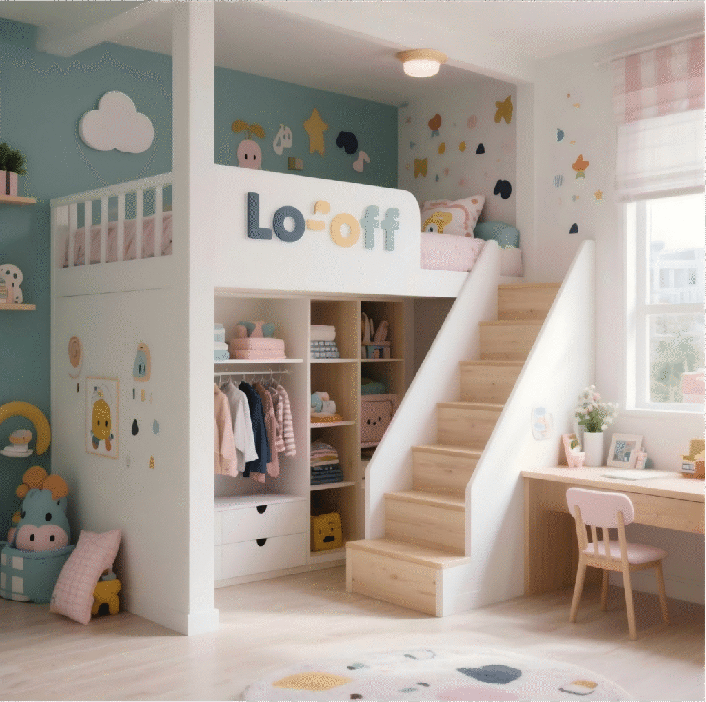 Stylish children's loft bed with stairs
