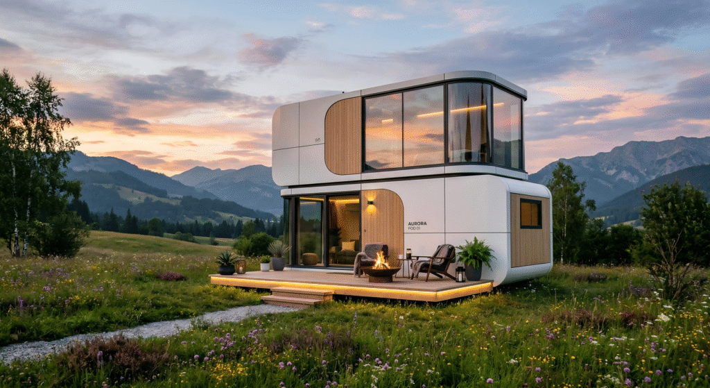 A two-story capsule house designed for extended living, offering flexible space planning, modern aesthetics, and seamless integration with natural surroundings.