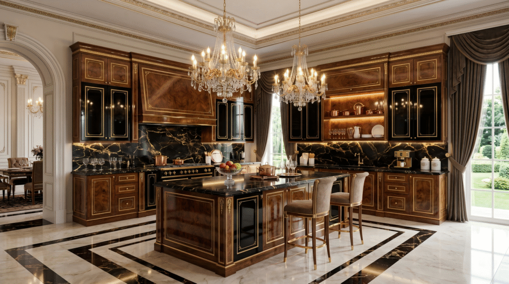 A modern kitchen space featuring YoloDeco wood veneer cabinets. The design highlights continuous natural wood grain, flat-panel doors, and a minimalist layout suitable for contemporary homes.