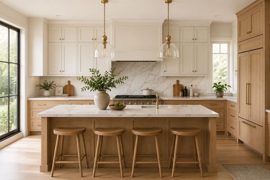 Light Wood + Creamy White Cabinets
