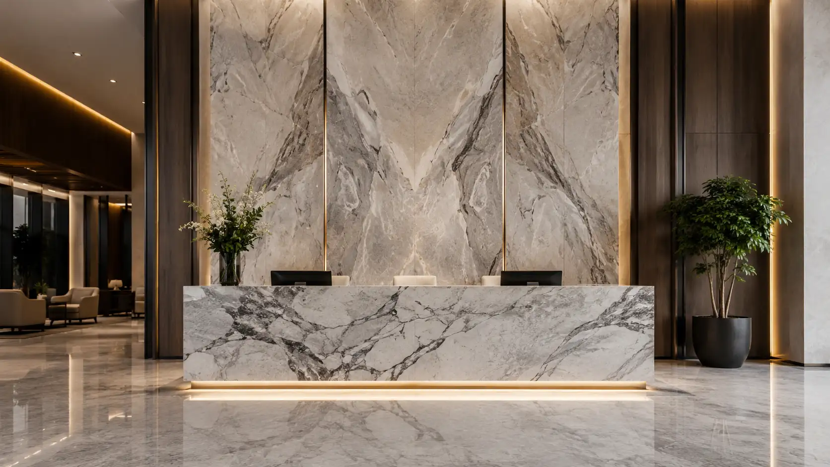 Stone feature wall and reception cladding