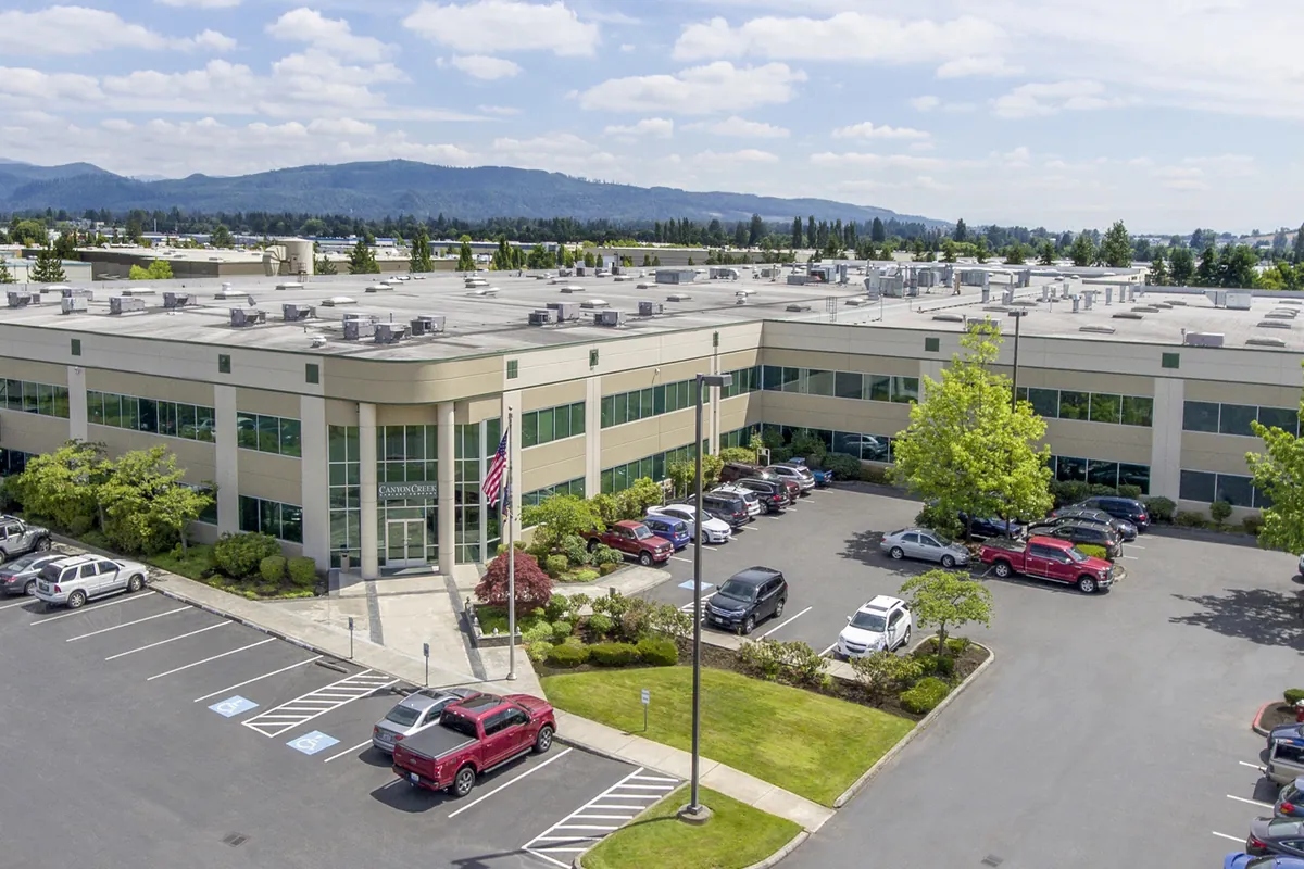 Overhead exterior view of Canyon Creek Cabinet Company's headquarters and factory