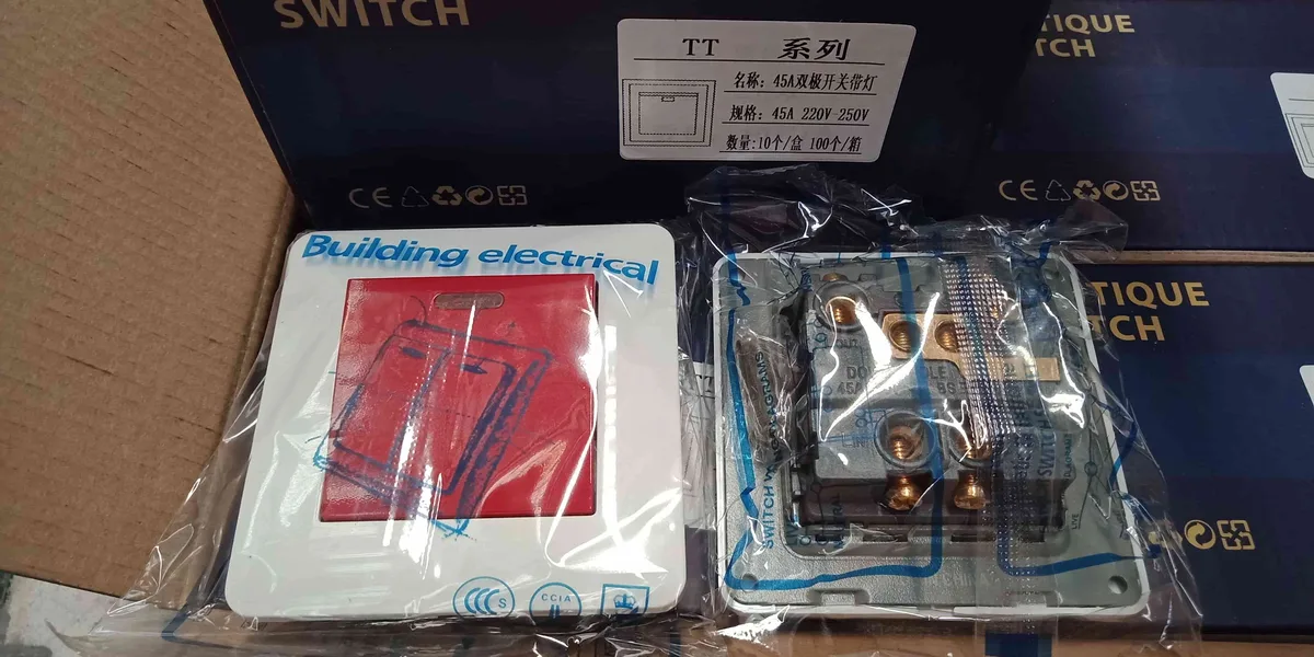 Switches and electrical accessories packed for the order
