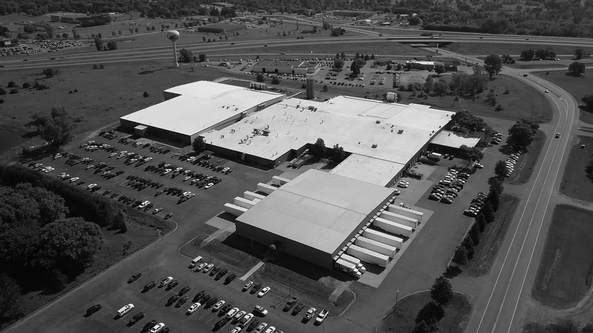 Aerial view of the Crystal Cabinet Works manufacturing facility