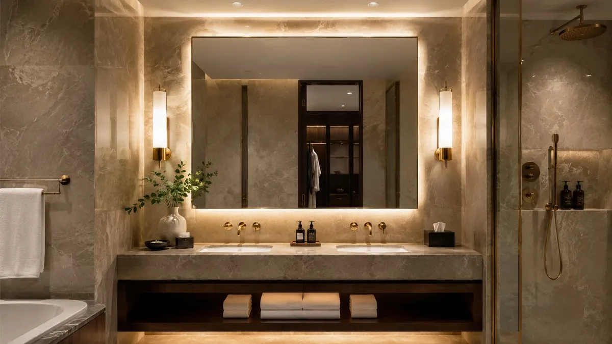 Lighting in a hotel bathroom