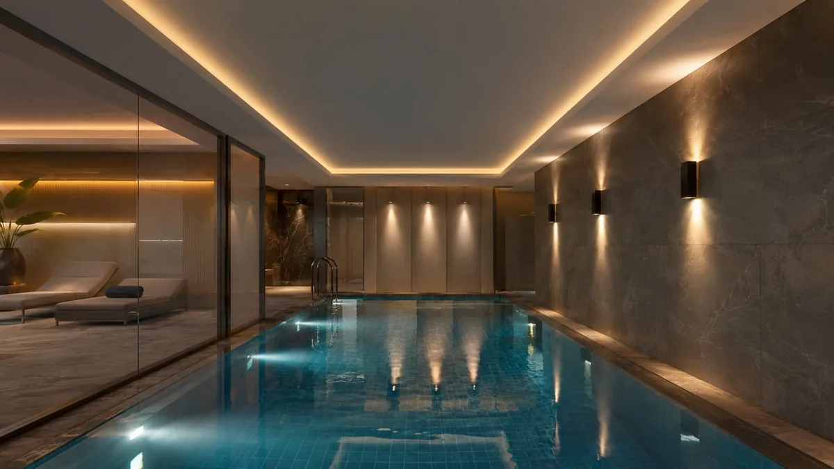 LED strip lighting around a swimming pool