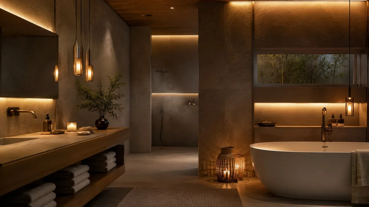 Pendant lighting in a spa bathroom
