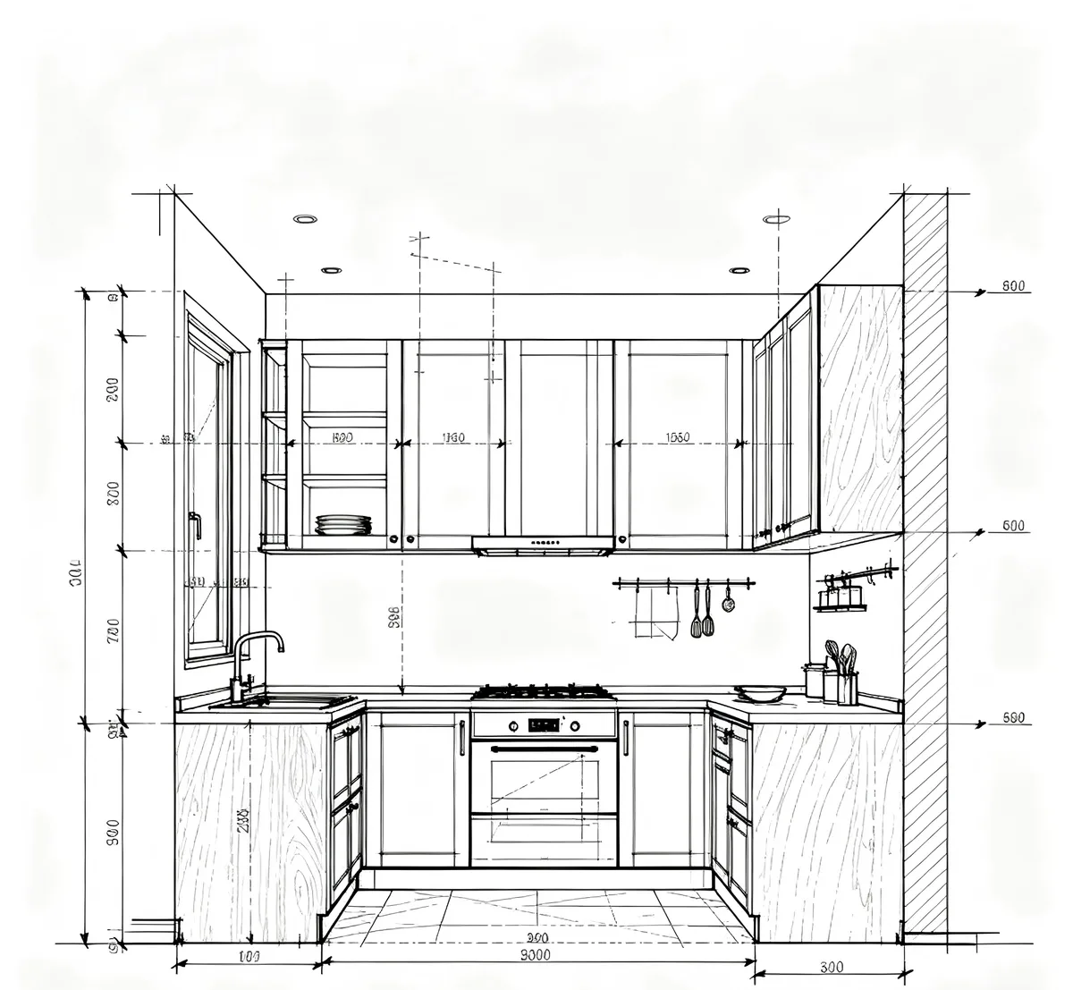 Compact custom kitchen cabinets in an apartment