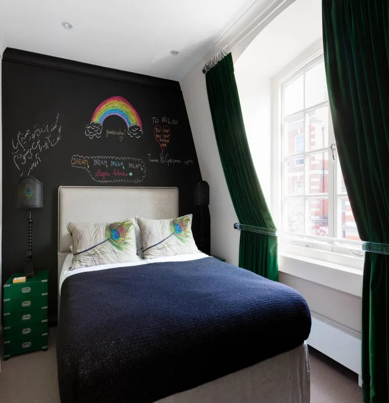 Kids room with pleated curtains
