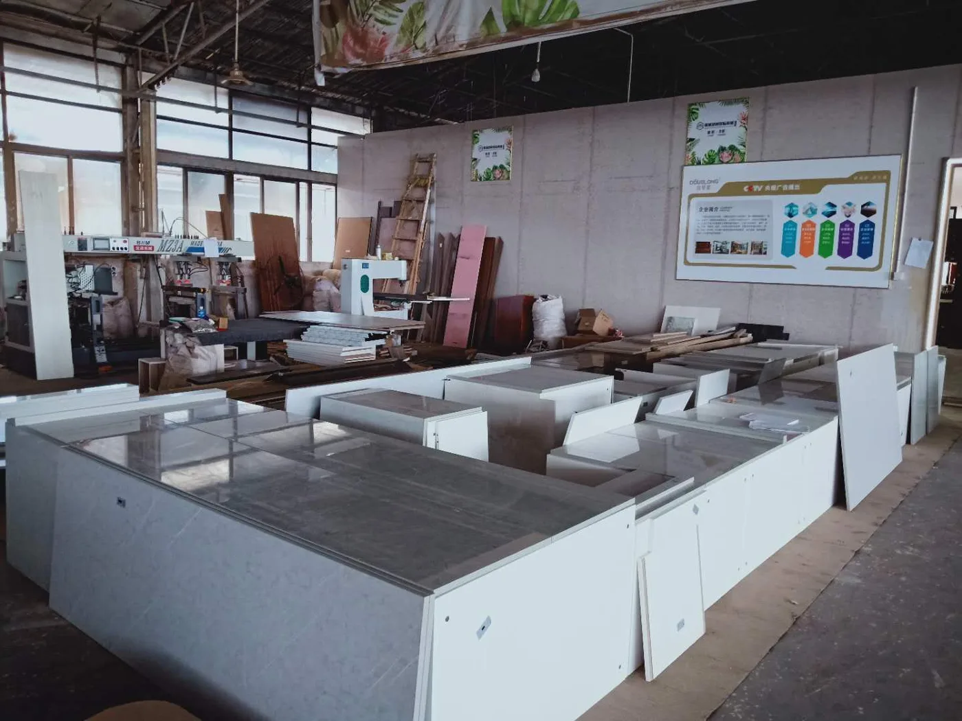 Tile workshop with display areas and stock