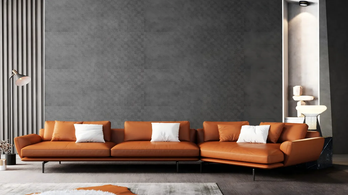Soft furnishing showroom with sofas, carpets and curtains
