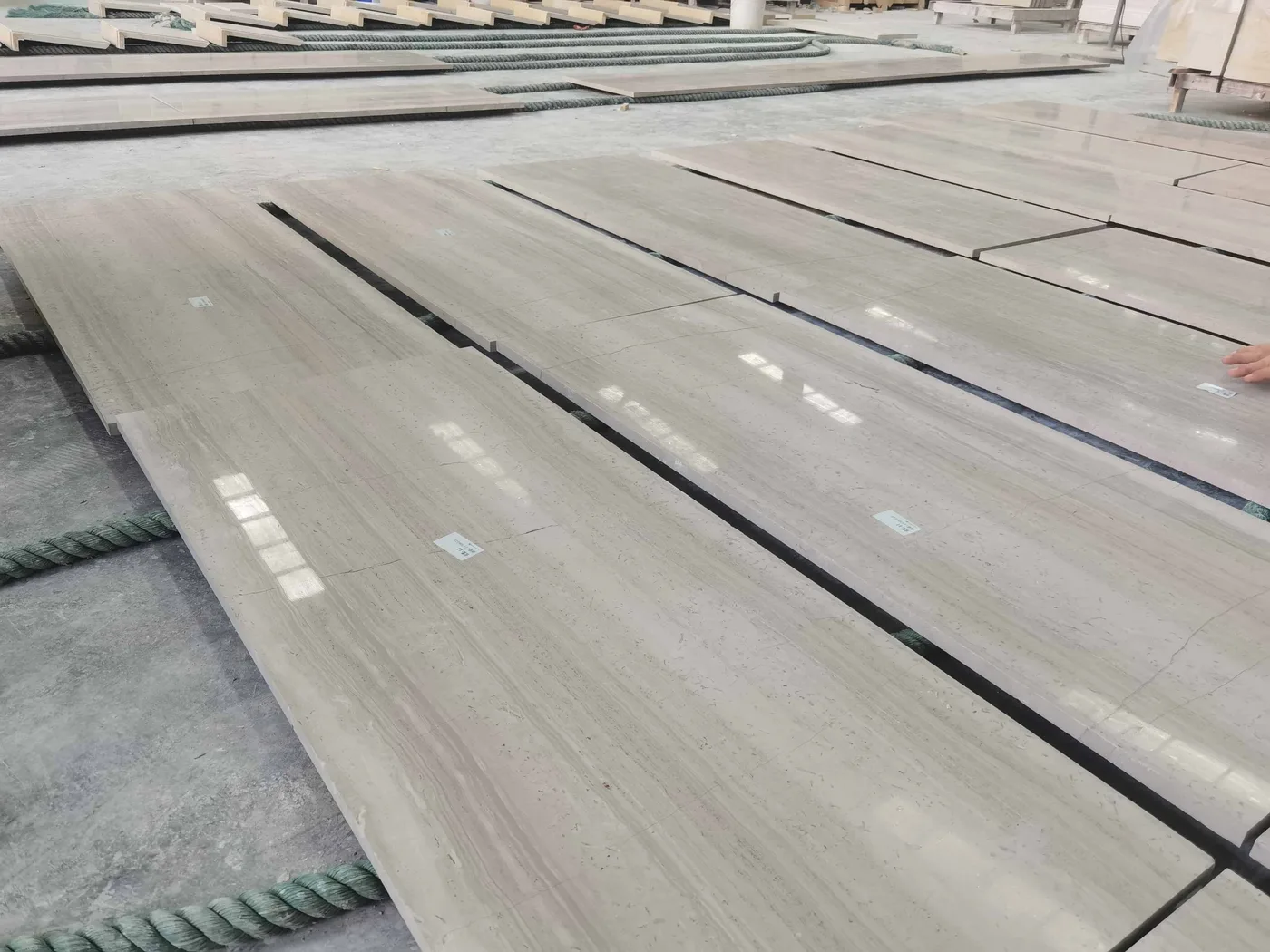 Large-format tiles displayed in the workshop