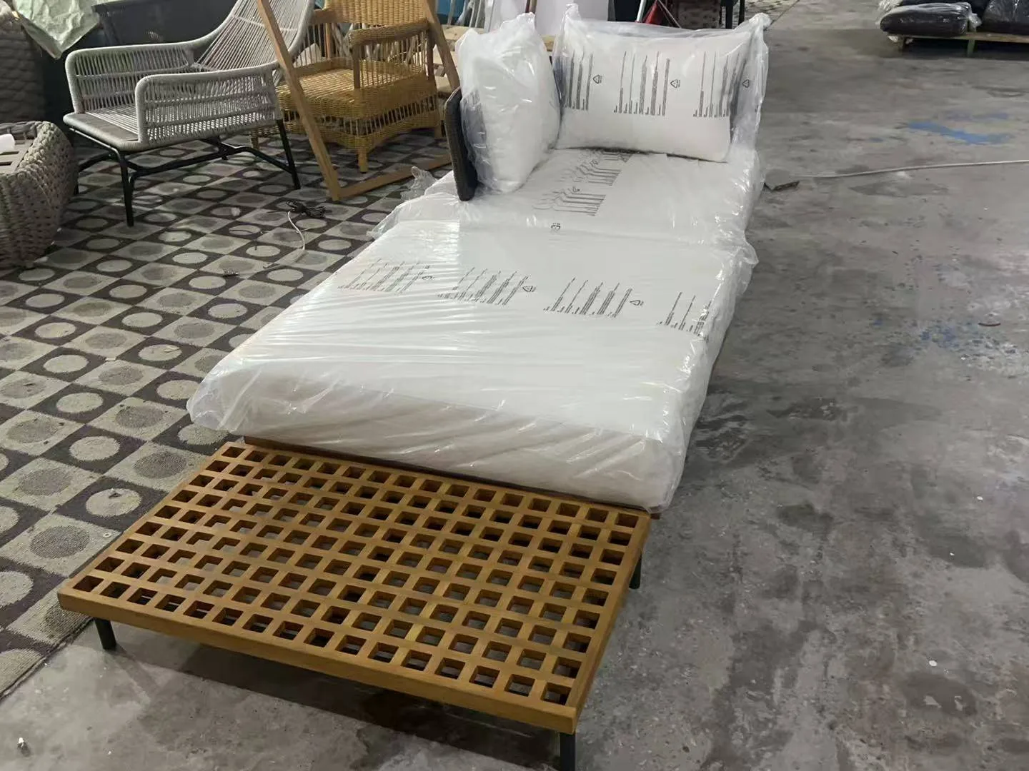 Outdoor furniture wrapped for export packing for a villa project in Dubai