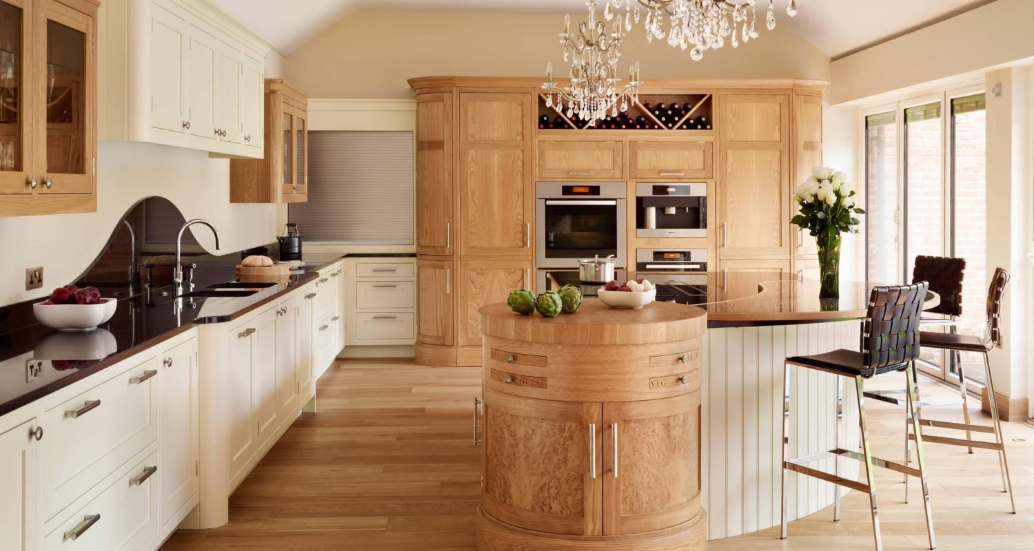 Modern white oak kitchen cabinets with minimalist design and sleek countertops